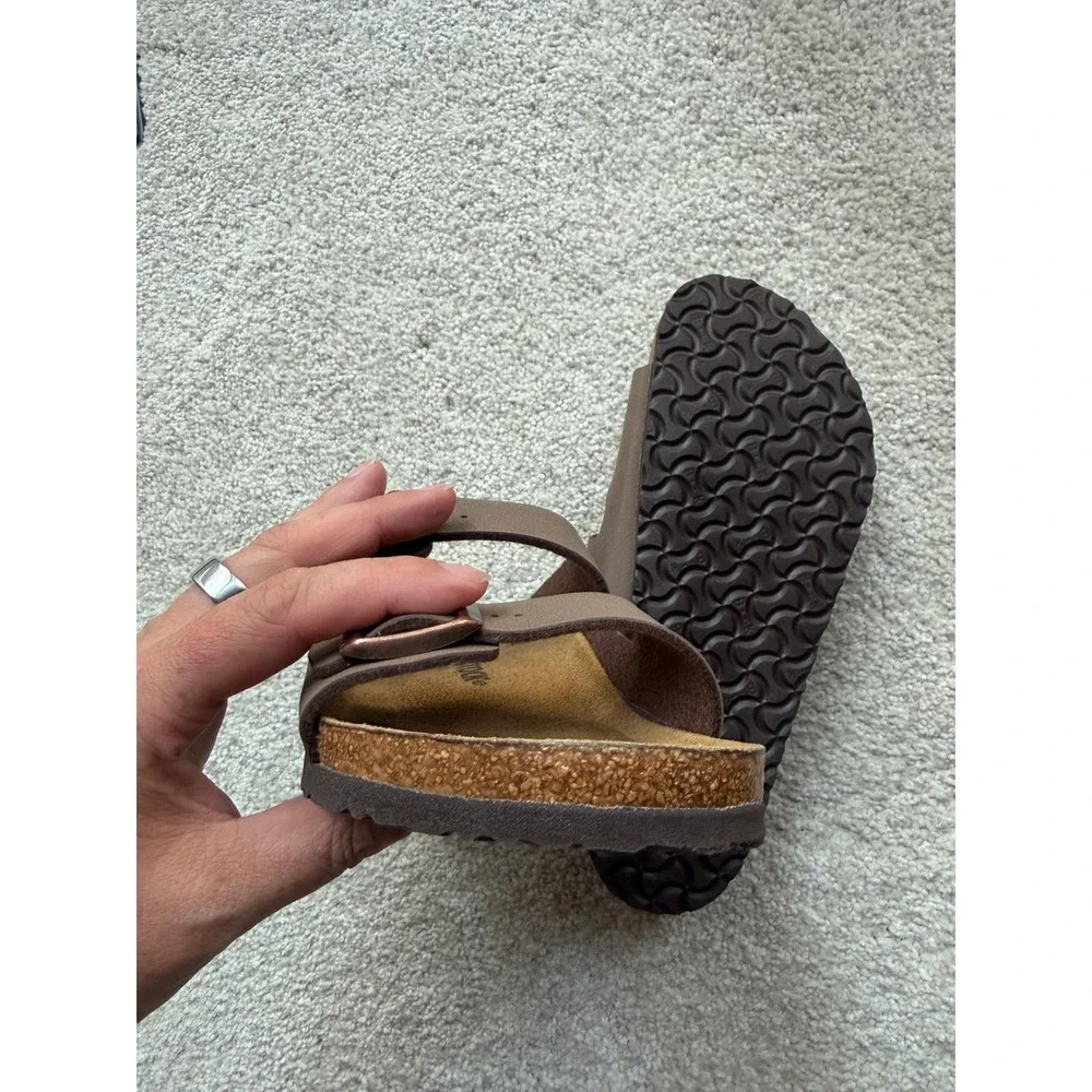 Birkenstock Arizona Sandals 34 L3 Mocha Brown Birko-Flor Two Strap Slides